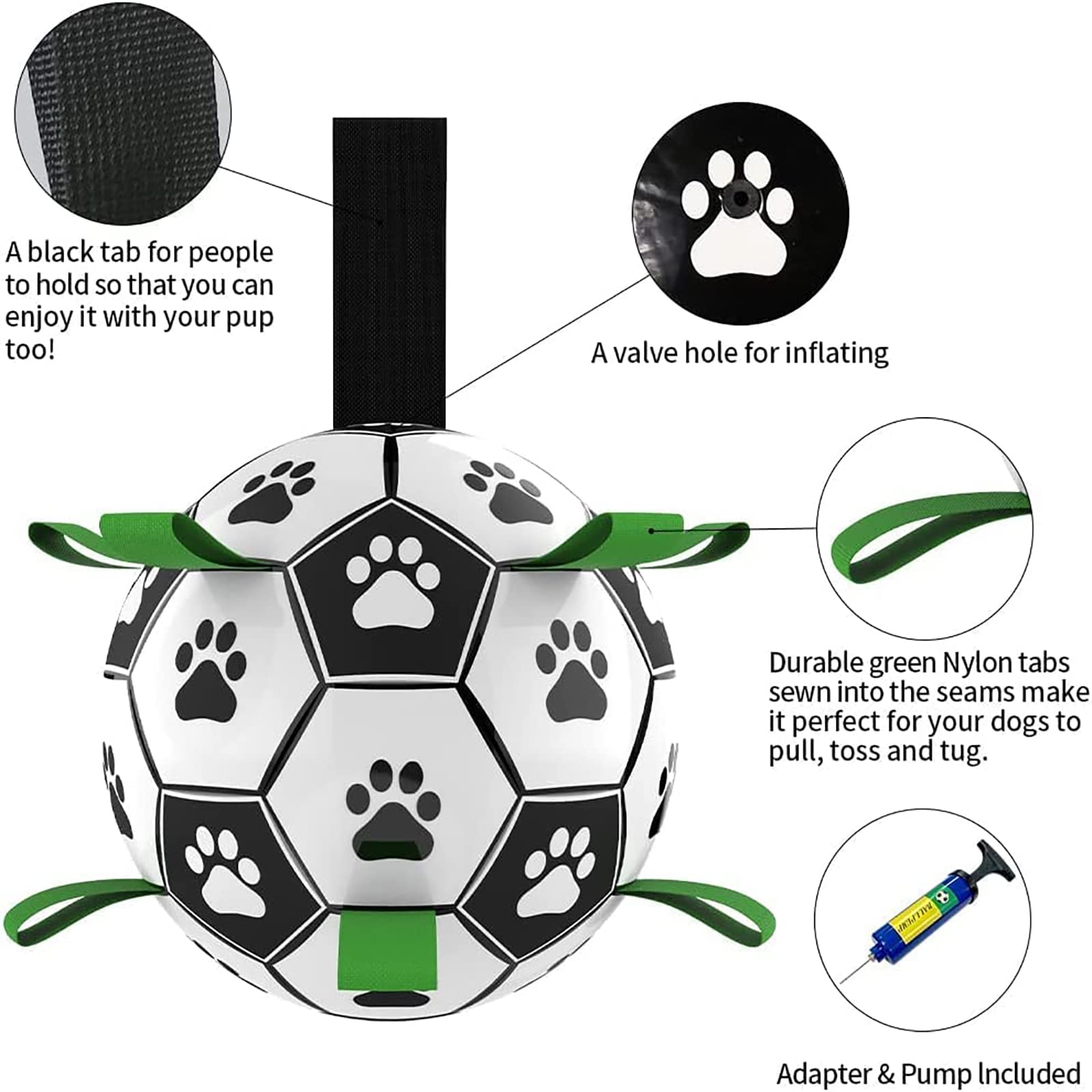 Interactive Dog Ball Toy - Football or Rugby Ball - Inflated Ball with Ball Pump
