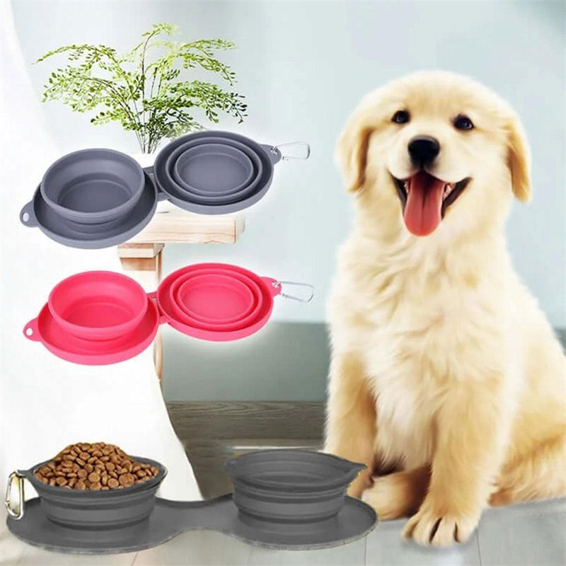 Rubber Foldable Double Bowl Pet Bowls