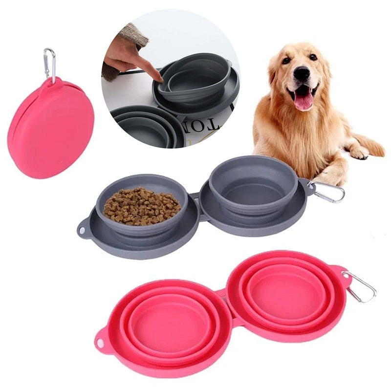 Rubber Foldable Double Bowl Pet Bowls