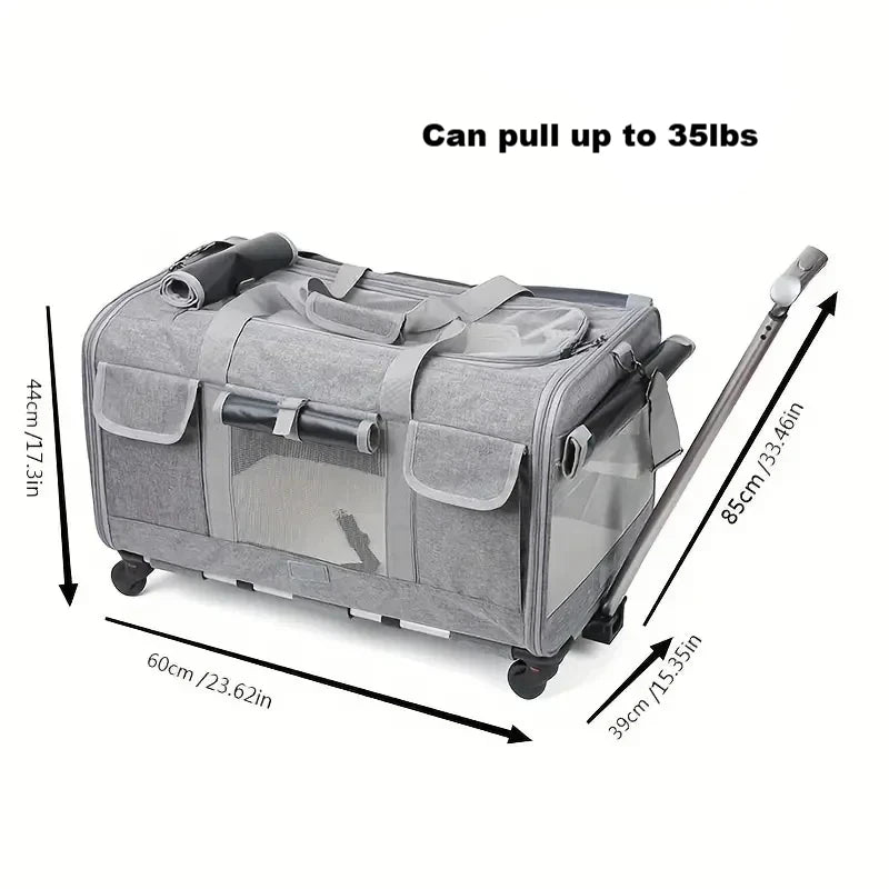 Large Pet Trolley / Carrier - Large Portable Foldable Pet Bag with Removable Wheels