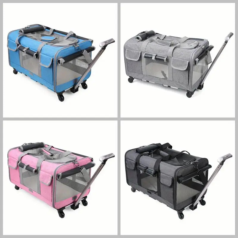 Large Pet Trolley / Carrier - Large Portable Foldable Pet Bag with Removable Wheels
