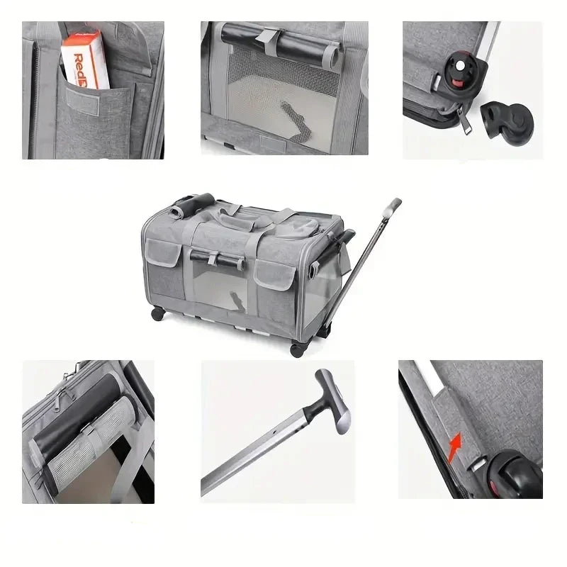 Large Pet Trolley / Carrier - Large Portable Foldable Pet Bag with Removable Wheels