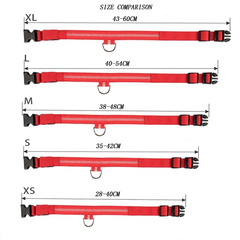 Pet Collar - Glowing Adjustable LED Pet Collar - Various Colours & Sizes