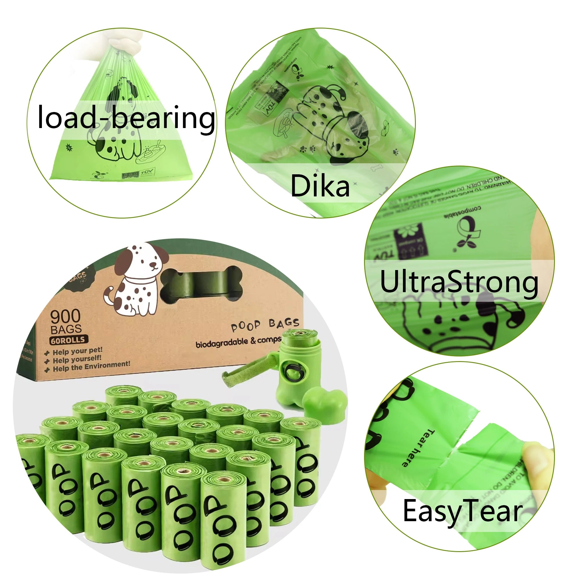 Certified Compostable - 100% Biodegradable Poop Bags - Eco-Friendly Plant Based Extra Thick Dog Poop Bags