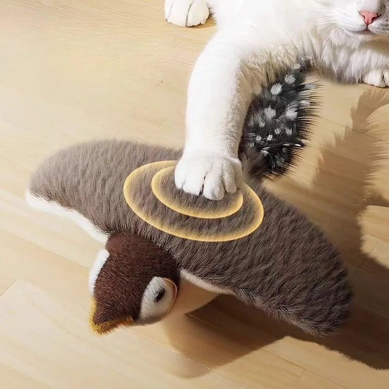 Chirping and Flapping Bird Cat Toy - Touch Sensitive Activation - Rechargeable
