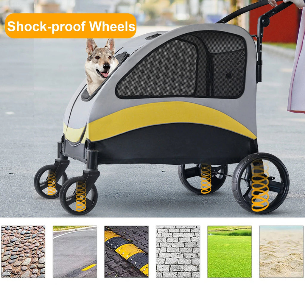 Bingo Paw 4 Wheel Dog Stroller for Medium & Large Dogs - Foldable Pet Travel Carriage