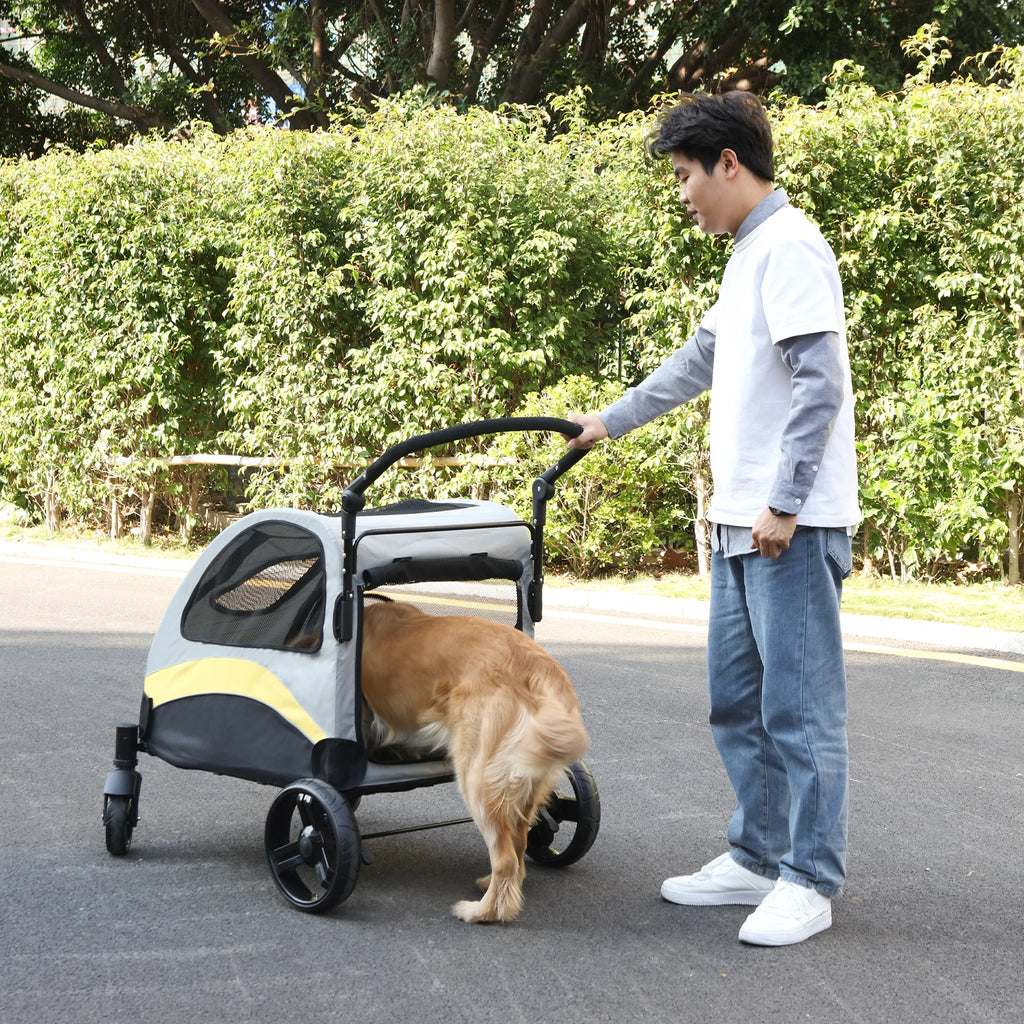 Bingo Paw 4 Wheel Dog Stroller for Medium & Large Dogs - Foldable Pet Travel Carriage