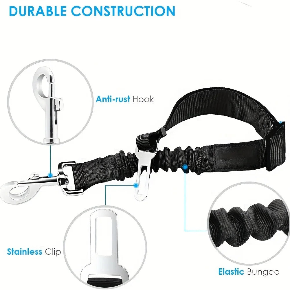 Pet Car Seat Belt - Shock absorbing Adjustable Lead with Buckle Clip