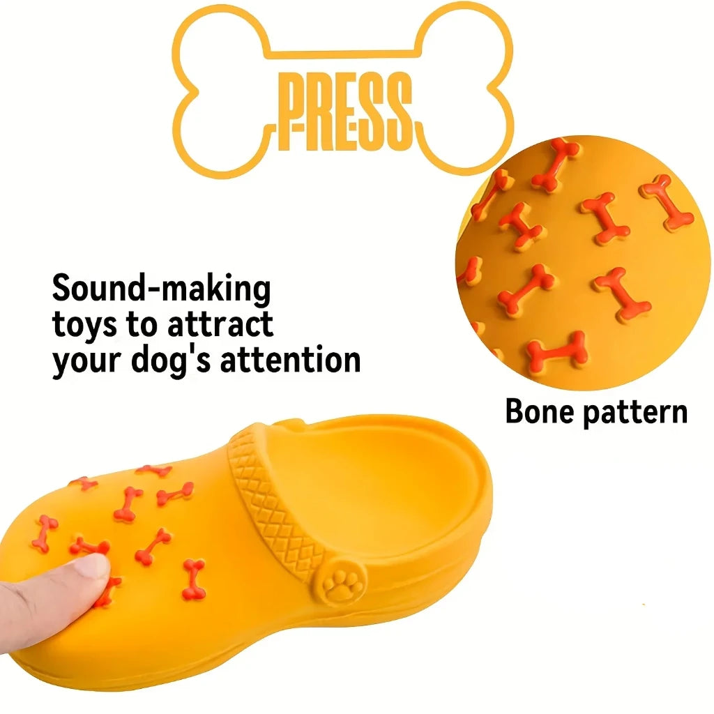 Durable Rubber Squeaky Slipper Shaped Dog Toy, Helps with Teeth Cleaning