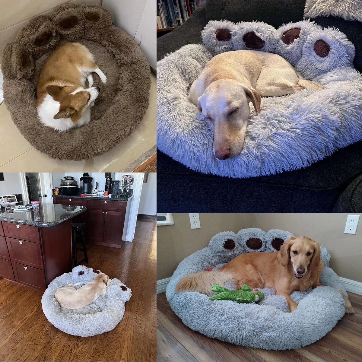 Fluffy Pet Bed - Paw Design - Dogs & Cats - 4 Sizes Available