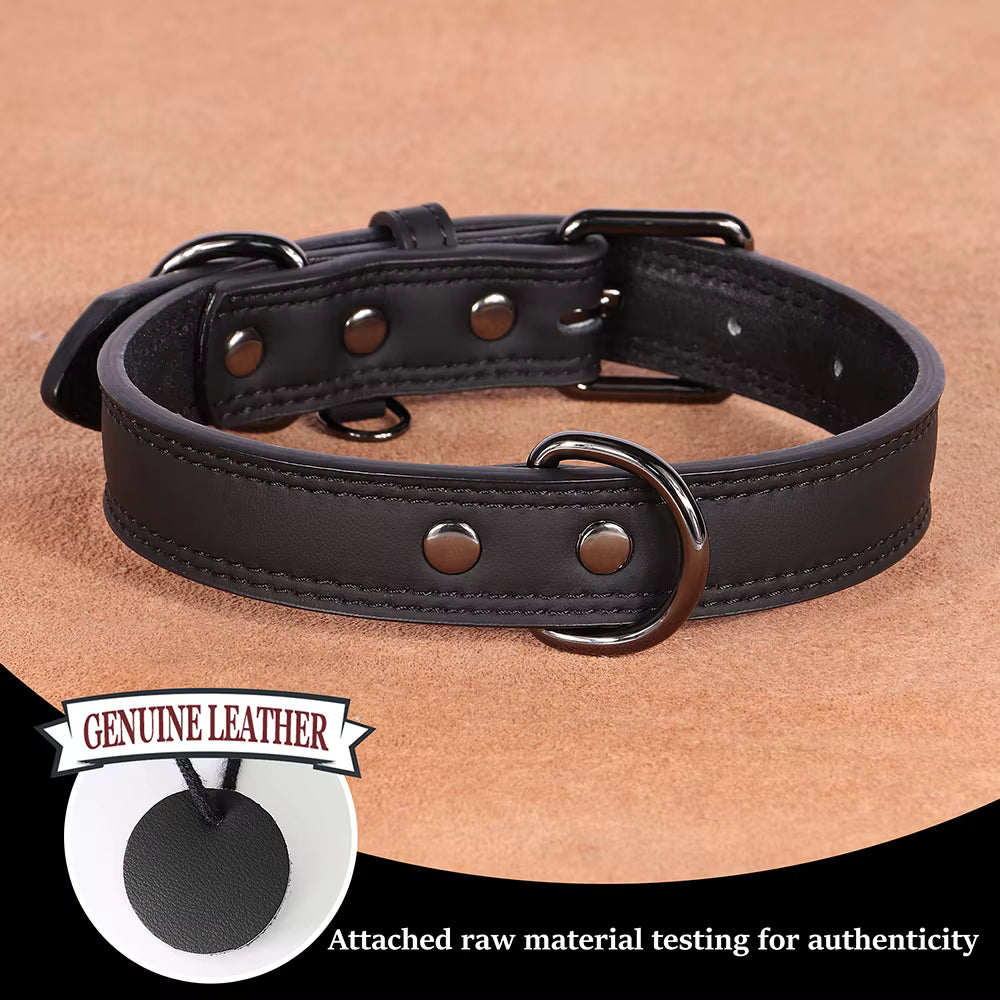 Soft Durable Real Leather Dog Collar - Genuine Leather Pet Collar