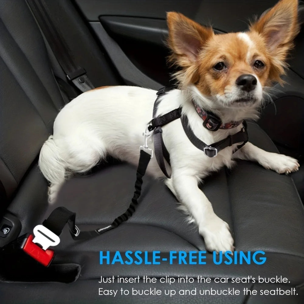 Pet Car Seat Belt - Shock absorbing Adjustable Lead with Buckle Clip