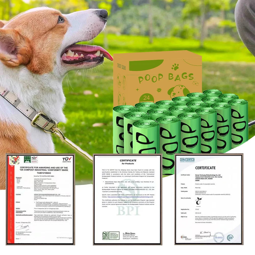 Certified Compostable - 100% Biodegradable Poop Bags - Eco-Friendly Plant Based Extra Thick Dog Poop Bags