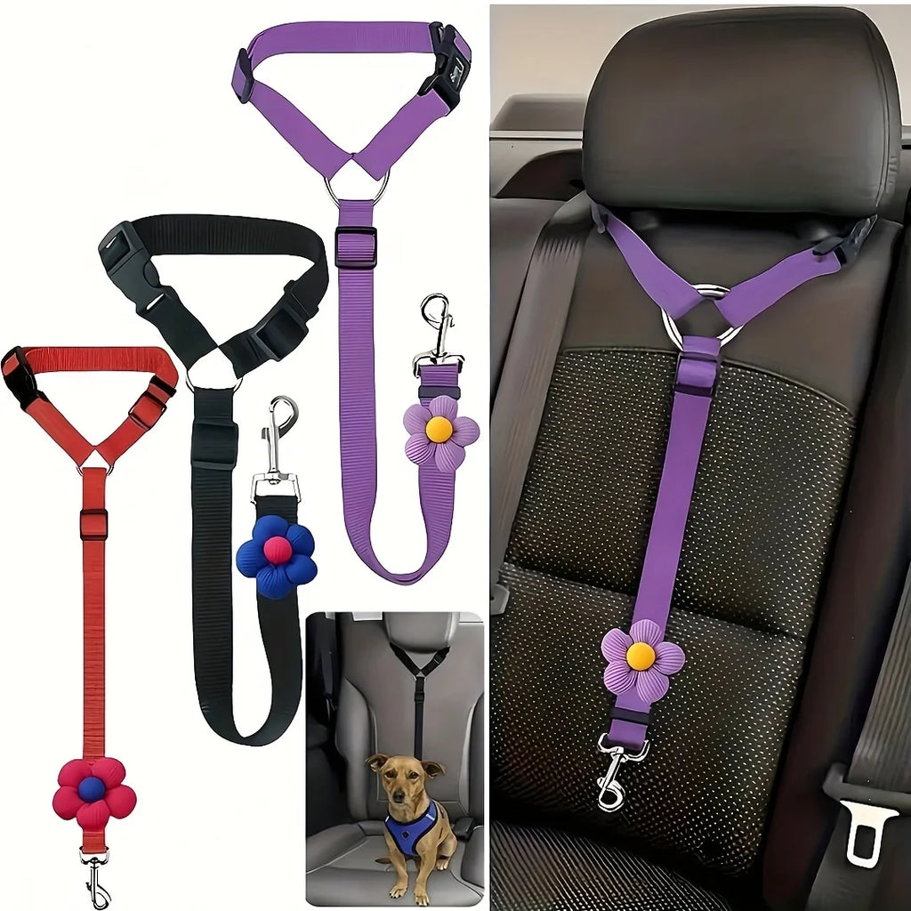 Vehicle Seat Belt Safety Tether - Secured by the head restraint - for Cats & Dogs