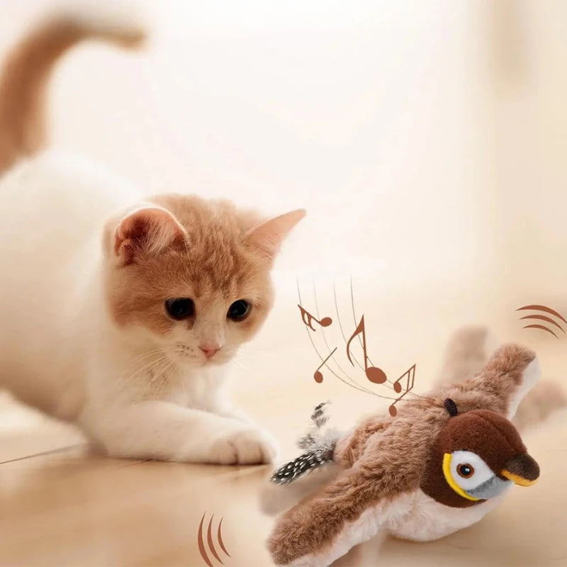 Chirping and Flapping Bird Cat Toy - Touch Sensitive Activation - Rechargeable
