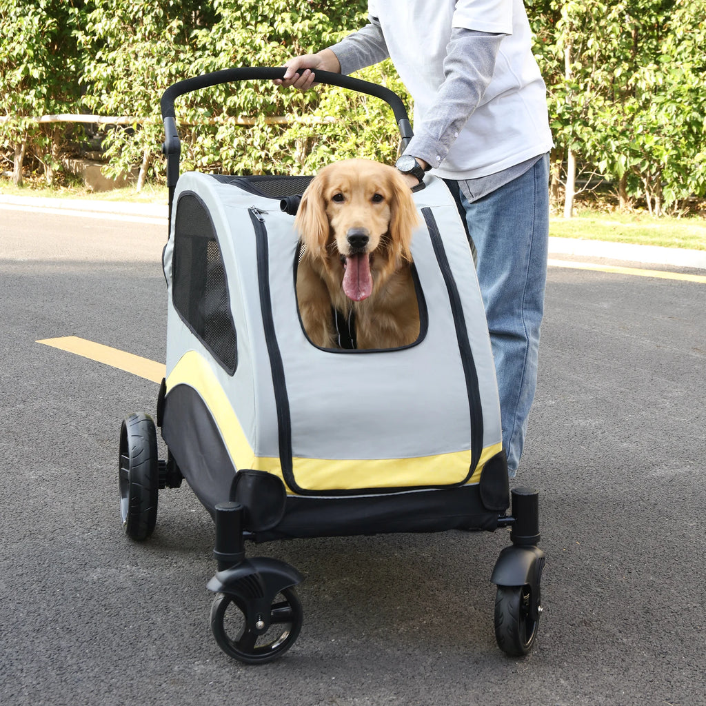 Bingo Paw 4 Wheel Dog Stroller for Medium & Large Dogs - Foldable Pet Travel Carriage