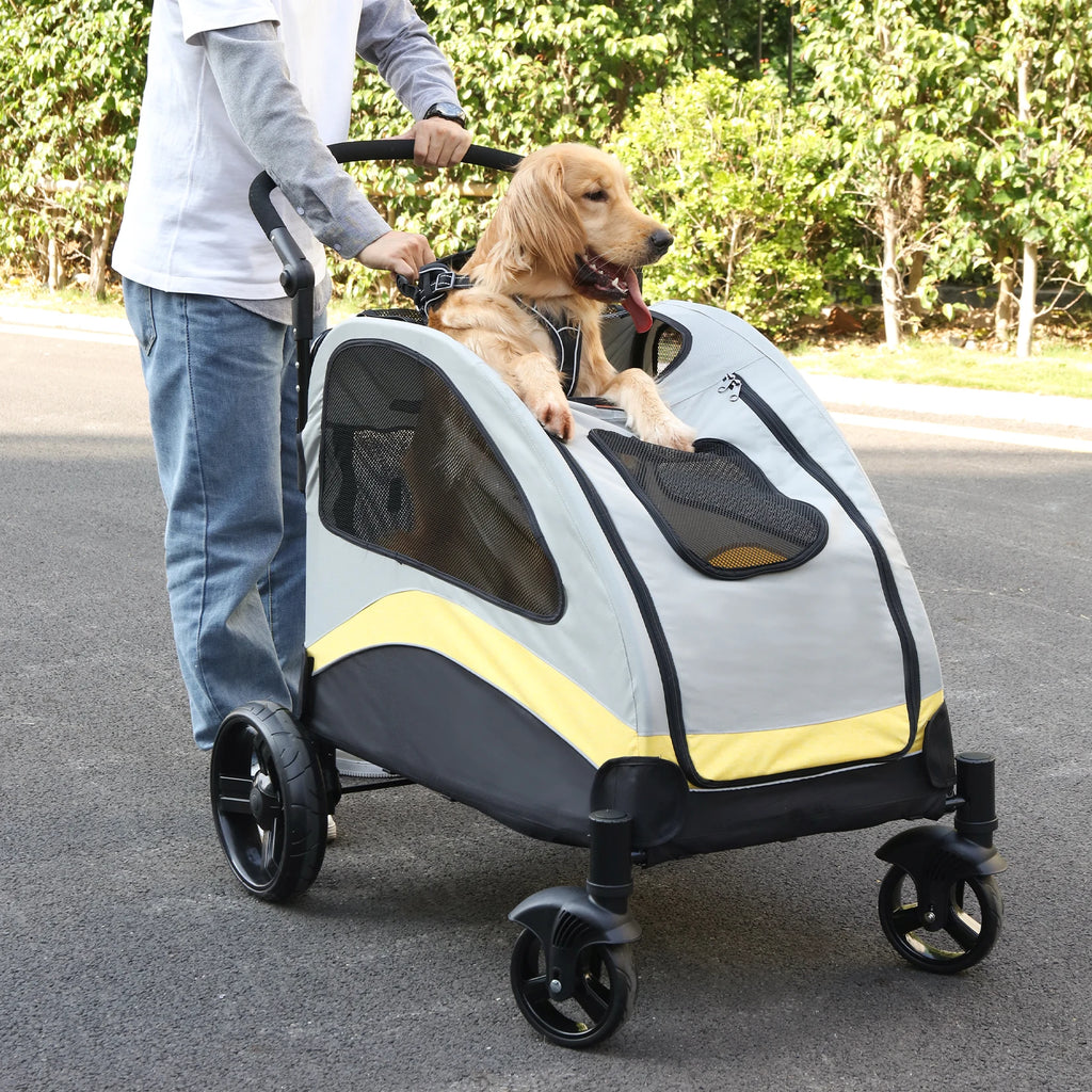 Bingo Paw 4 Wheel Dog Stroller for Medium & Large Dogs - Foldable Pet Travel Carriage