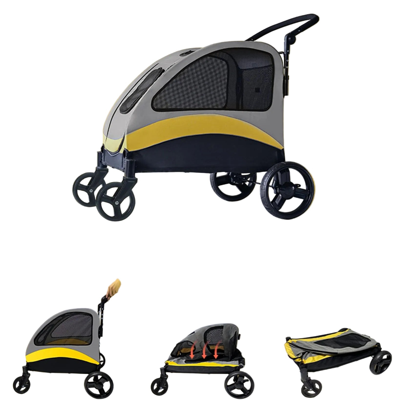 Bingo Paw 4 Wheel Dog Stroller for Medium & Large Dogs - Foldable Pet Travel Carriage