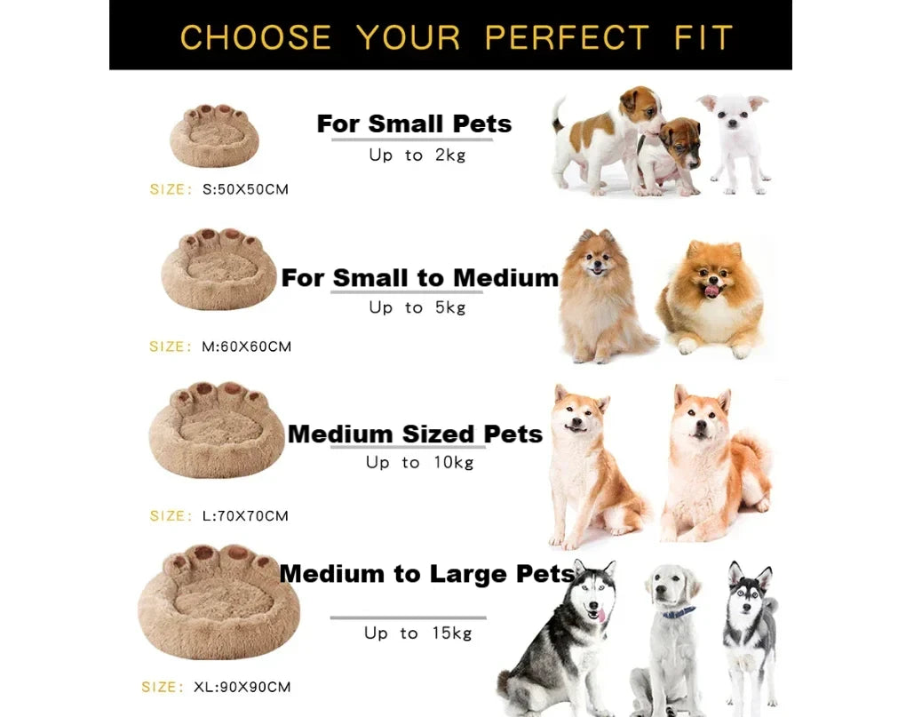 Fluffy Pet Bed - Paw Design - Dogs & Cats - 4 Sizes Available