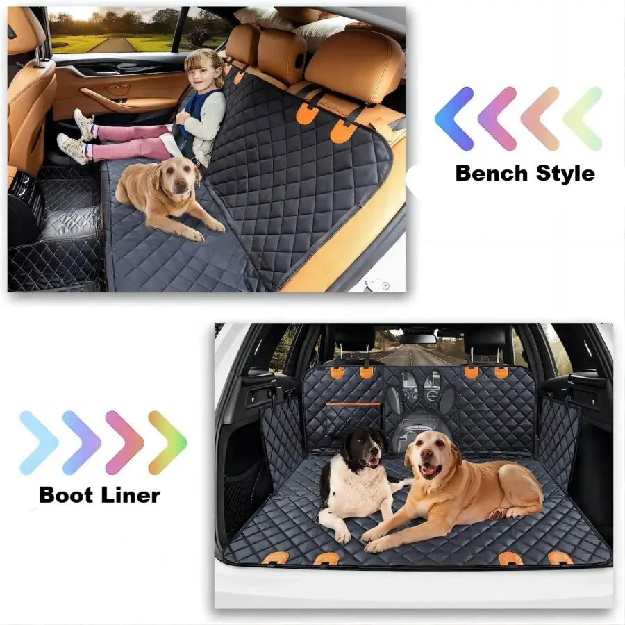 Car Back Seat Cover / Boot Liner - 100% Waterproof - Mesh Window and Side Zips for Door Protection
