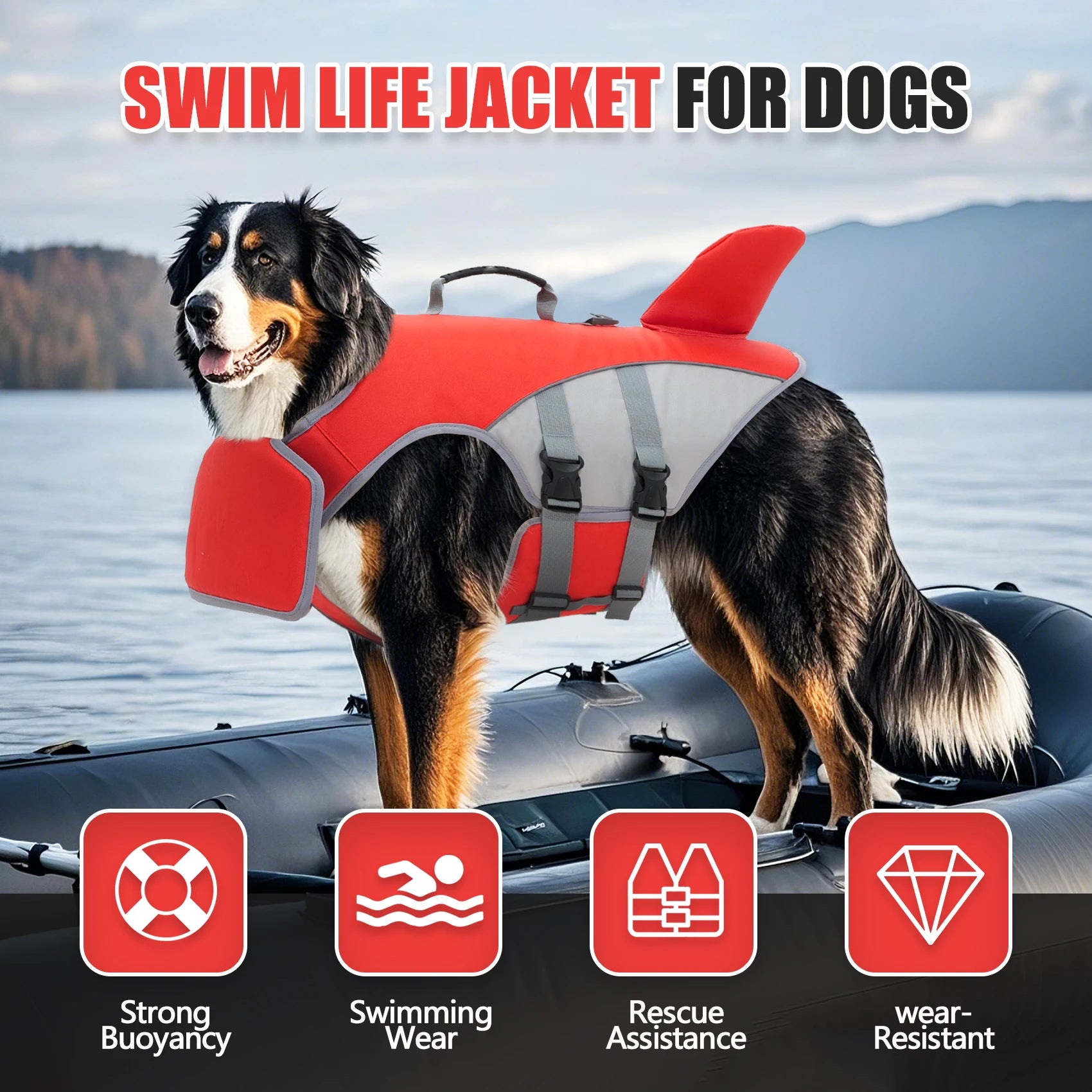 Dog Life Jacket Buoyancy Aid - Adjustable High Visibility Vest - Pet Swimming Aid
