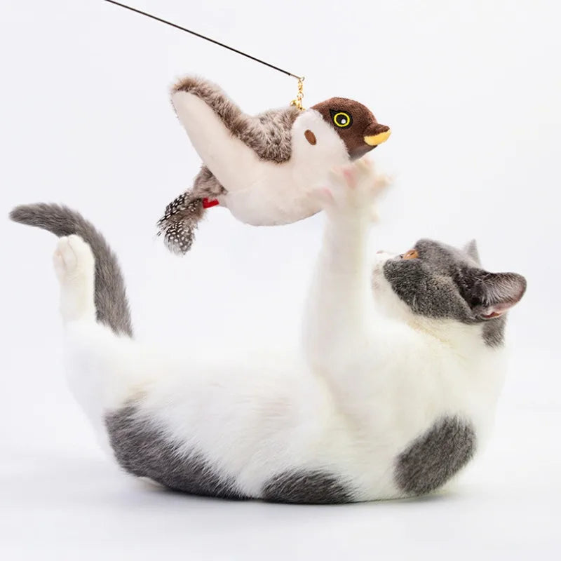 Chirping and Flapping Bird Cat Toy - Touch Sensitive Activation - Rechargeable