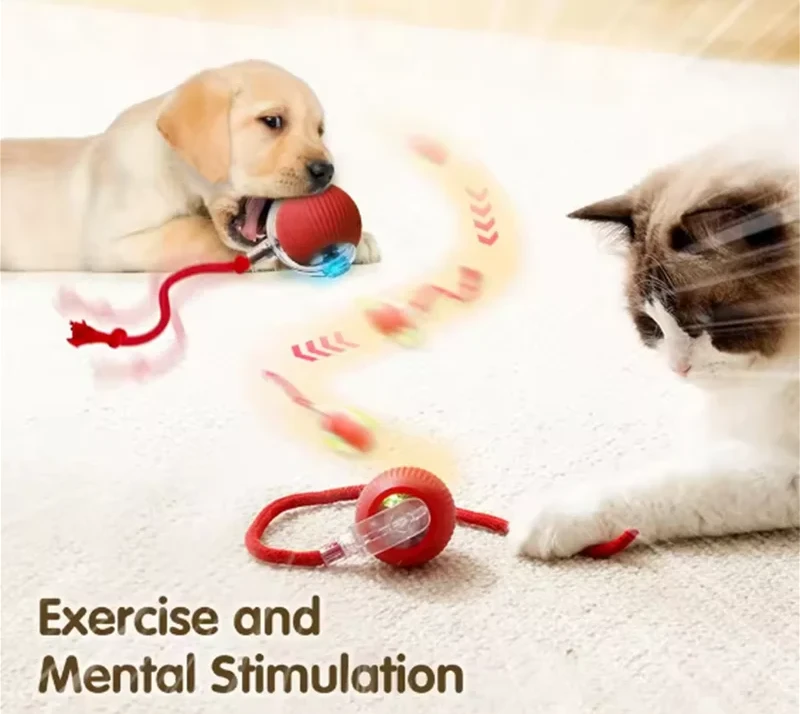 Interactive ball toy, Automatic rolling ball with a tail - 3 Modes - Interactive cat or dog toy