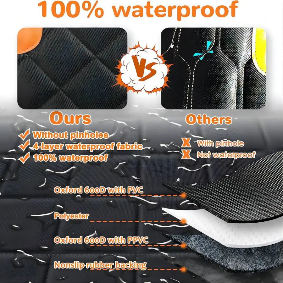 Car Back Seat Cover / Boot Liner - 100% Waterproof - Mesh Window and Side Zips for Door Protection