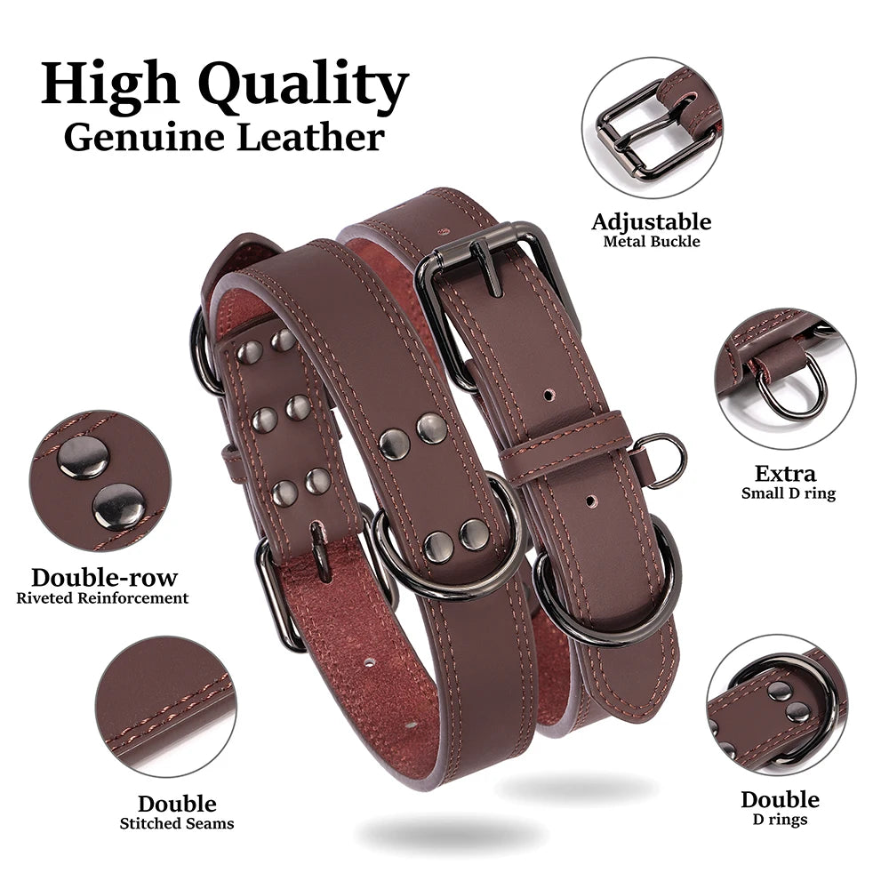 Soft Durable Real Leather Dog Collar - Genuine Leather Pet Collar