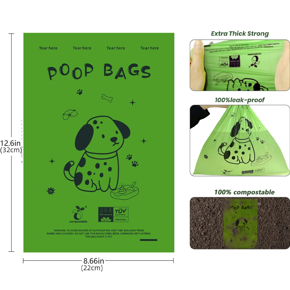 Certified Compostable - 100% Biodegradable Poop Bags - Eco-Friendly Plant Based Extra Thick Dog Poop Bags