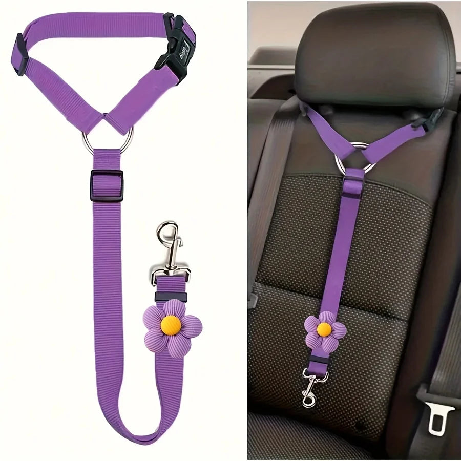 Vehicle Seat Belt Safety Tether - Secured by the head restraint - for Cats & Dogs