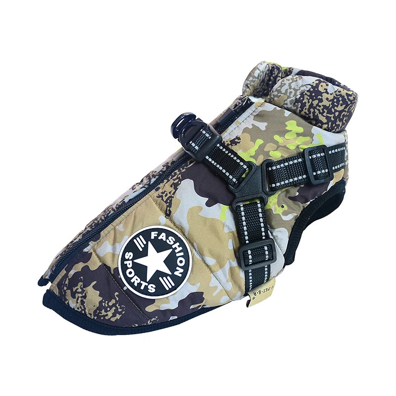 Warm Winter/Autumn Dog Jacket/Coat with Harness, Waterproof with a Fleece Lining