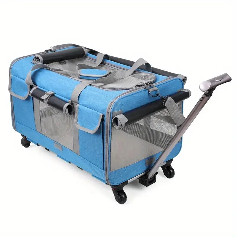 Large Pet Trolley / Carrier - Large Portable Foldable Pet Bag with Removable Wheels