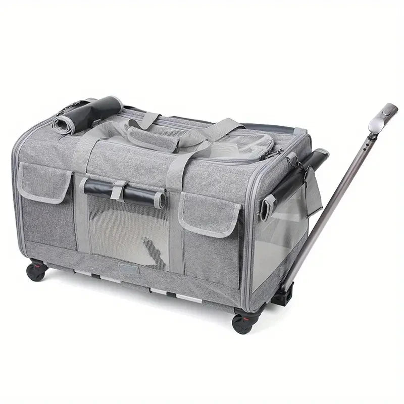 Large Pet Trolley / Carrier - Large Portable Foldable Pet Bag with Removable Wheels