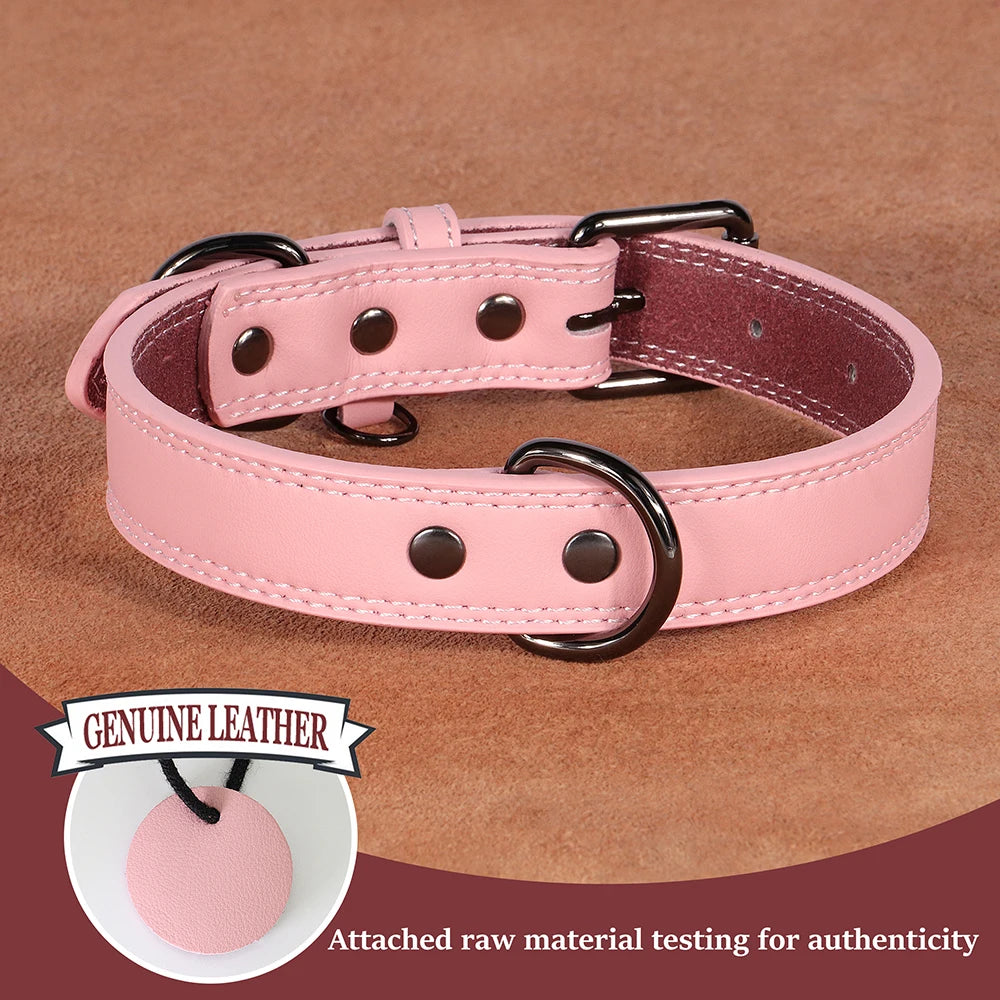 Soft Durable Real Leather Dog Collar - Genuine Leather Pet Collar