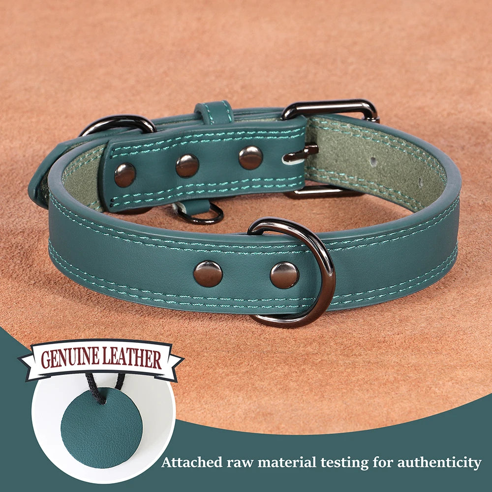 Soft Durable Real Leather Dog Collar - Genuine Leather Pet Collar